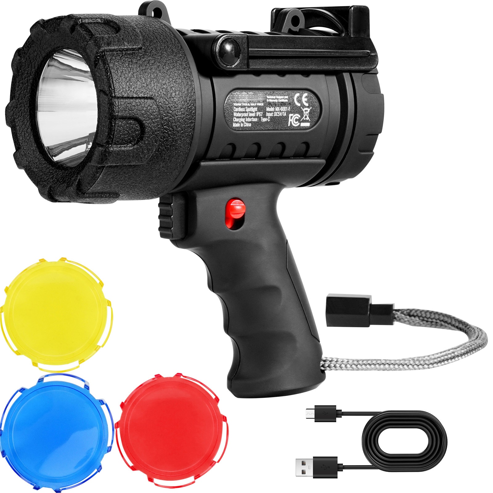 USB Super Bright Rechargeable Spotlight Flashlight 200,000LM Searchlight_voghion.com